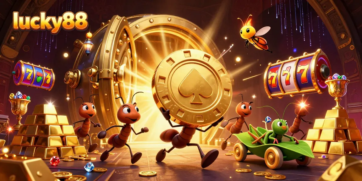 Experience thrilling wins with lucky88 as colorful characters raid a casino treasure in this lively 3D scene.