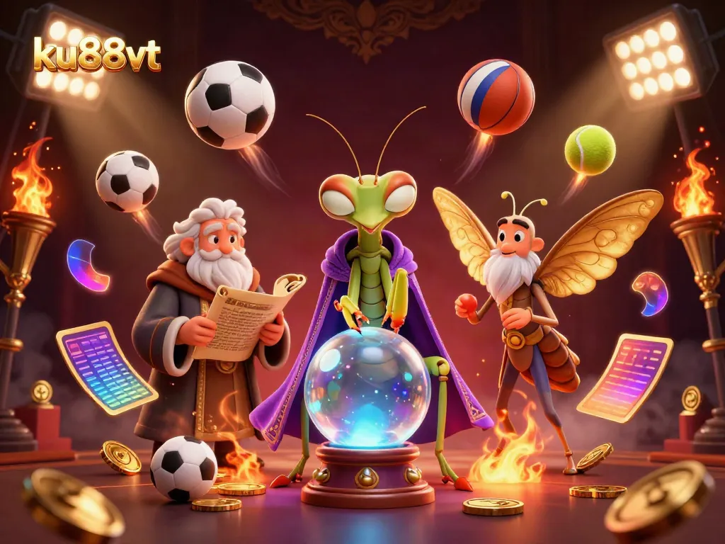 Engage with ku88vt's thrilling atmosphere as a praying mantis fortune teller gazes into magic for players.