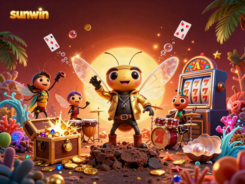 Win big with Sunwin in this vibrant 3D casino scene filled with action, excitement, and treasures.