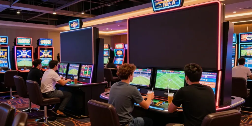 Engaging gaming atmosphere at https://man88pro.com/ with players at tables and vibrant LED lighting.