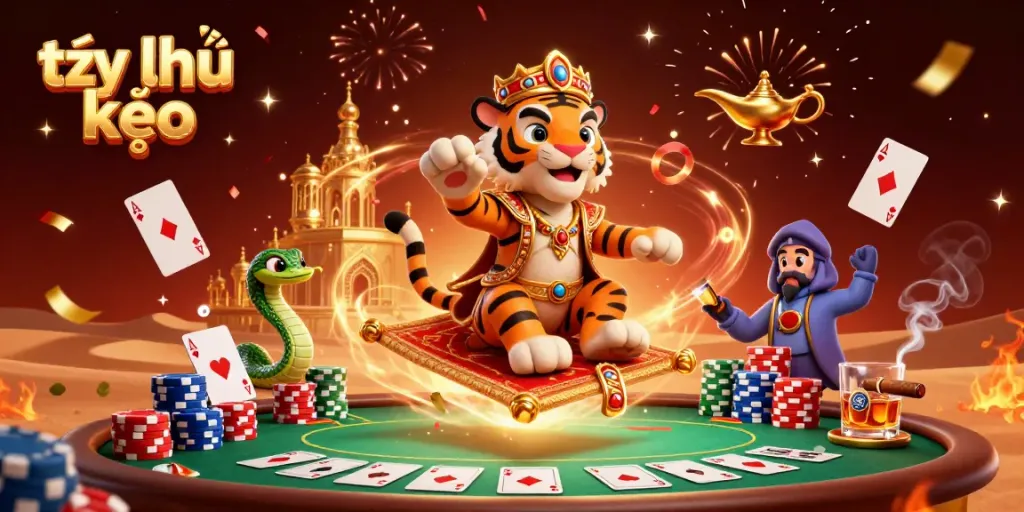 Experience tỷ lệ kèo excitement with the tiger sultan on a poker chip flying carpet.