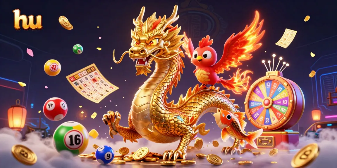 Engage in thrilling gameplay at hu, featuring a dynamic scene with a golden dragon and vibrant lottery elements.