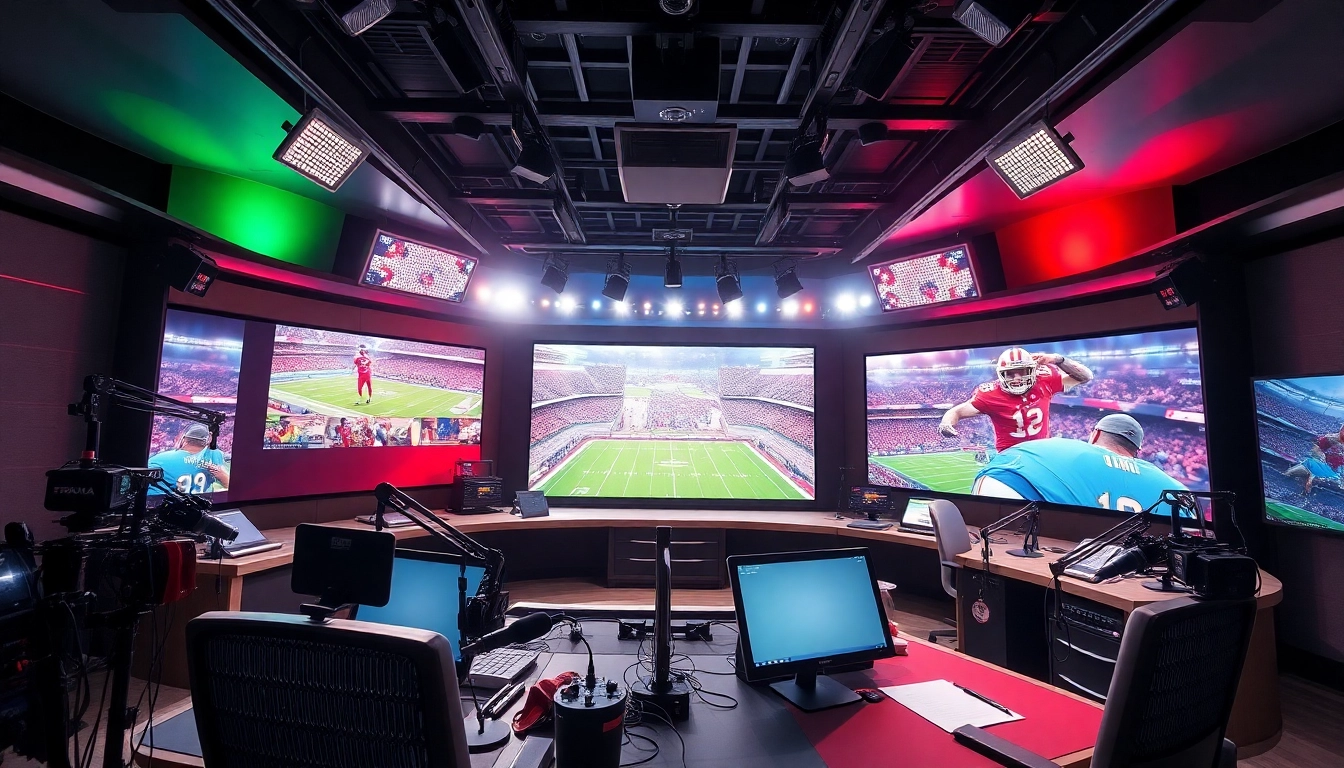 Engaging scene of Sports Broadcasting showcasing live events in a professional studio setting.