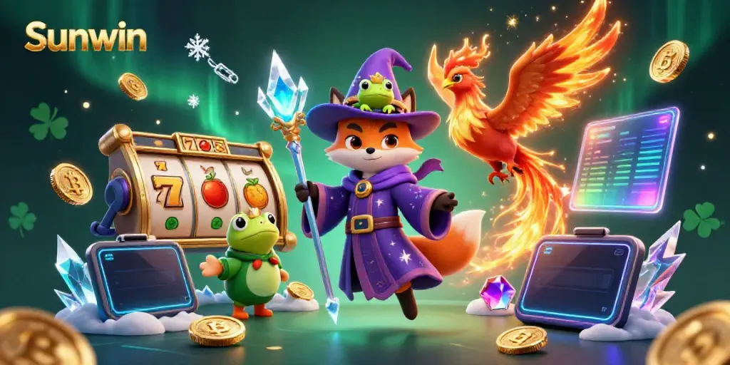 Experience the thrilling excitement of Sunwin's casino games with vibrant characters, dynamic elements and rich digital details.