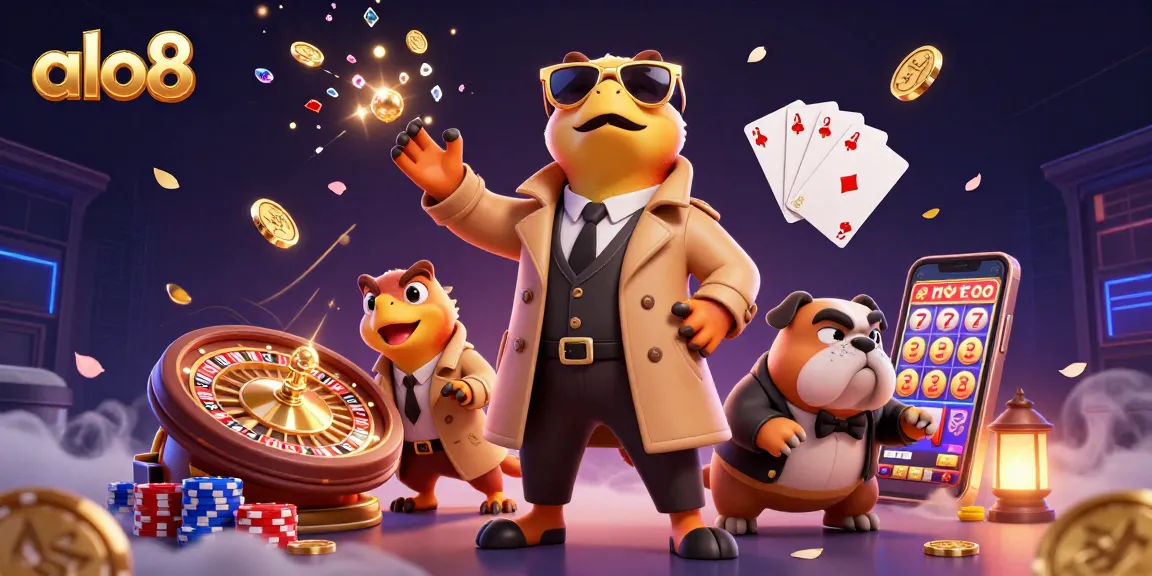 Experience the excitement of alo8 with raptors seeking a VIP casino entry, amidst cascading coins and a spinning roulette wheel.
