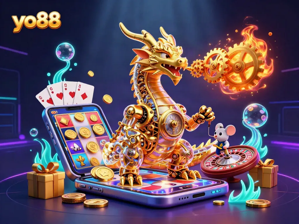 Spin the reels of luck at yo88 with vibrant slot games surrounded by a dragon's magic.