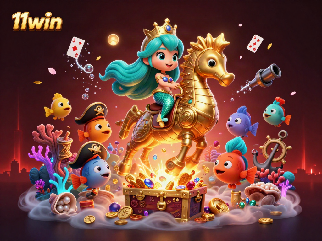Win big with 11win while experiencing an underwater casino adventure with vibrant characters.