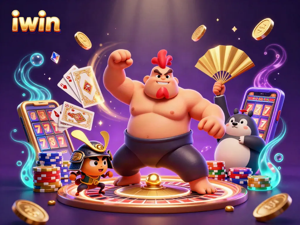 iwin showcases players winning big with dynamic characters in a vibrant casino scene