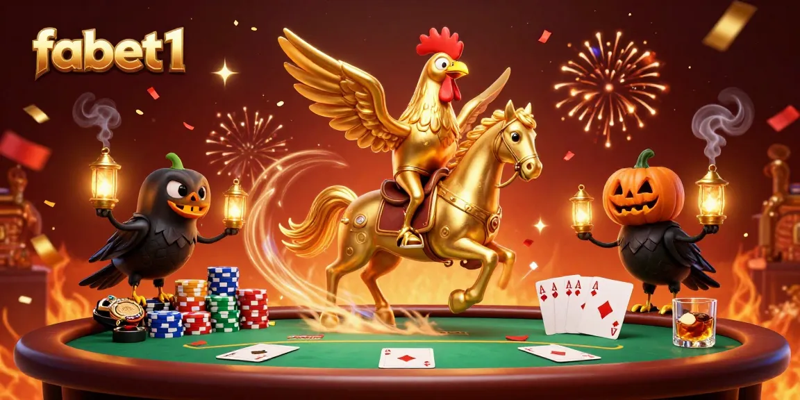 Experience the excitement of fabet1 with a golden rooster in a vibrant casino scene.