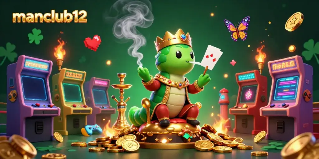 Experience thrilling gameplay with manclub12 in this vibrant casino-inspired 3D illustration.