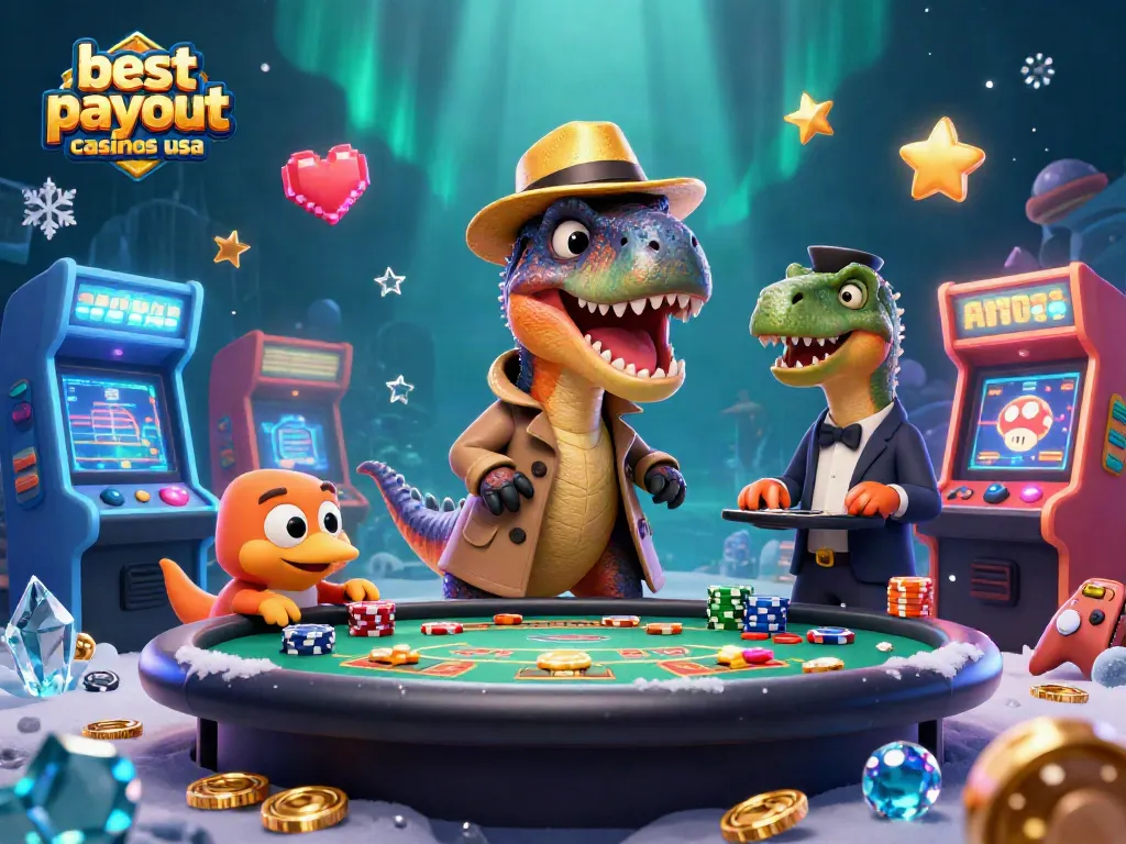 Experience the best payout casinos USA with a vibrant 3D illustration showcasing high RTP gaming.