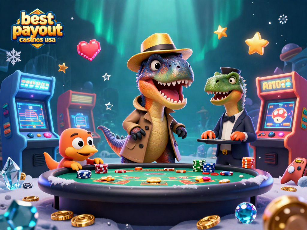 Experience the best payout casinos USA with a vibrant 3D illustration showcasing high RTP gaming.