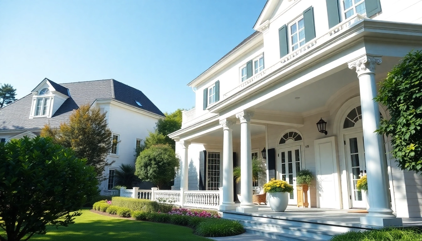 Design of a colonial addition featuring classic architecture and lush gardens.