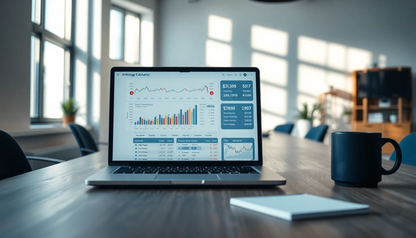 Calculate arbitrage opportunities using the efficient Arbitrage Calculator displayed on a laptop.