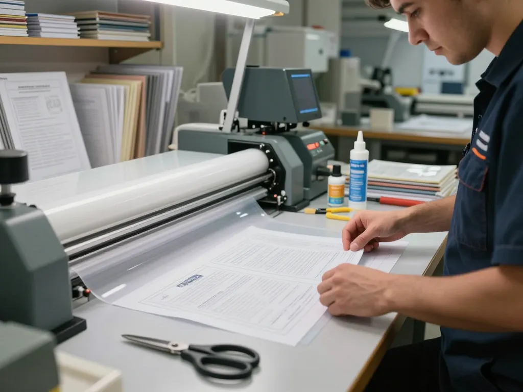 bóc giấy ép plastic service with technician carefully removing lamination from important documents in a professional workshop