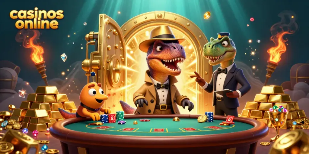 Los casinos online ofrecen juegos emocionantes con un velociraptor jugando al blackjack.