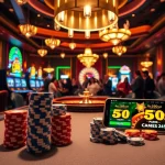 Exciting gaming scene featuring 68 game bài tables, slots, and poker chips in a luxurious casino.