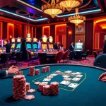 A dynamic gaming scene at 789club showcasing players at a poker table, roulette wheel, and slot machines.