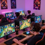 Players engaging in thrilling gameplay at Cổng game Rikvip in a cozy, colorful gaming environment.