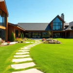 A stunning modern home by a New England residential architect, set in a picturesque landscape with vibrant gardens.