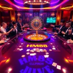 Exciting HM88 gaming scene featuring a vibrant casino table, roulette wheel, and poker chips.