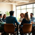 Engaging career coaching session fostering collaboration and growth in a modern office.