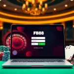 Experience Đăng Nhập FB88 with an engaging online gambling scene featuring a stylish laptop and vibrant poker chips.