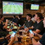Fans engaging in sports betting excitement at F8bet during a live game.
