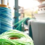 Bekijk de productie van viscose met kleurrijke garens en moderne machines.