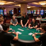 Nha cai uy tin poker players engaging in strategy at a premium casino table