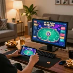 Engaging in game bài đổi thưởng HITCLUB on a mobile app in a cozy home setup with snacks and drinks