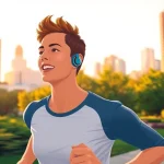 Experience the immersive sound of Shokz headphones while jogging in the city park.