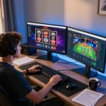 Gamer engaging on gg88 com platform, showcasing online slot games and live dealers.