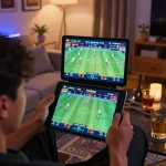 Xoilac user engaged in dynamic online sports betting, analyzing live odds and match updates.