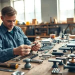 Crafting components by furniture hardware manufacturers in a bright, professional workshop.
