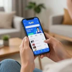 Person using the fly88 com betting app for sports wagering in a cozy home setting.