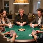 Engaged players strategizing at an LC88 poker table during a friendly home game.