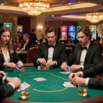 b52club players enjoying a strategic poker game with elegant decor and vibrant chips