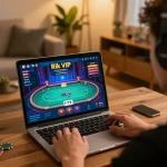 Gamer enjoying poker action on Rik VIP's platform showcasing strategic gameplay in a cozy setting.