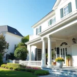 Design of a colonial addition featuring classic architecture and lush gardens.