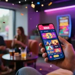 Engaged player using KO66 app in lively gaming environment with vibrant atmosphere.