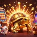 Engage with 88vv đăng nhập at an exciting casino scene featuring a lively golden tortoise and slot machine.