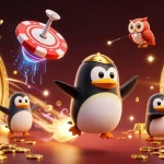 Bet big with 11bet as a rocket-powered penguin navigates a casino space scene