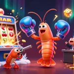 Experience thrilling gameplay with link debet as vibrant shrimp characters celebrate a casino jackpot.