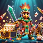 Spin the warganet88 slot reels with vibrant Aztec warriors and riches in this dynamic casino scene.