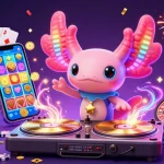 Engage in vibrant gaming fun with debet's colorful 3D axolotl DJ and lively underwater casino atmosphere.