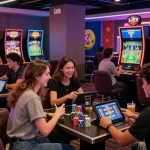 Players enjoying games at casinos that accept credit cards in a vibrant gaming lounge.