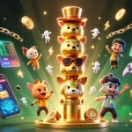 Cá Cược Esports Fabet showcases vibrant esports elements with glowing crypto coins and a dynamic totem.