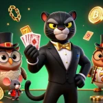 Engage with chagency's vibrant casino scene featuring a stylish panther dealer, slot reels, and lively gaming elements.