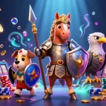 Engage with the thrilling sky88 casino experience in this vibrant 3D illustration, featuring iconic gaming symbols.